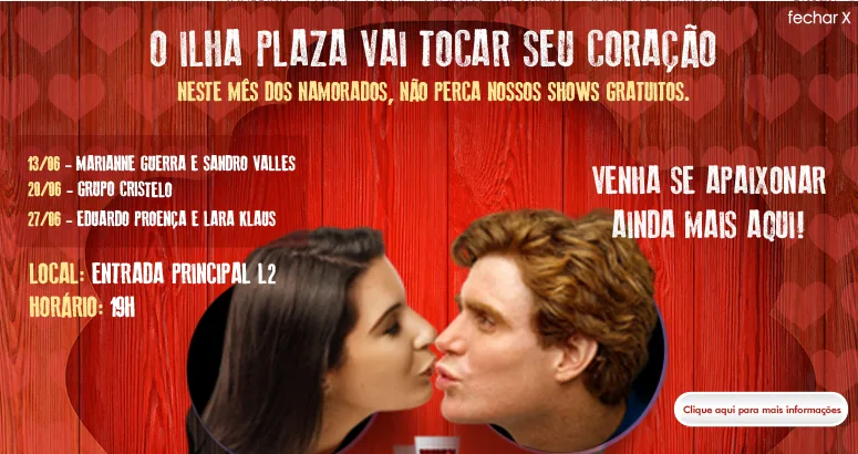 Anúncio do Ilha Plaza Shopping em junho de 2012 divulgando o show de Mariane Guerra e Sandro Vales no mês dos namorados
